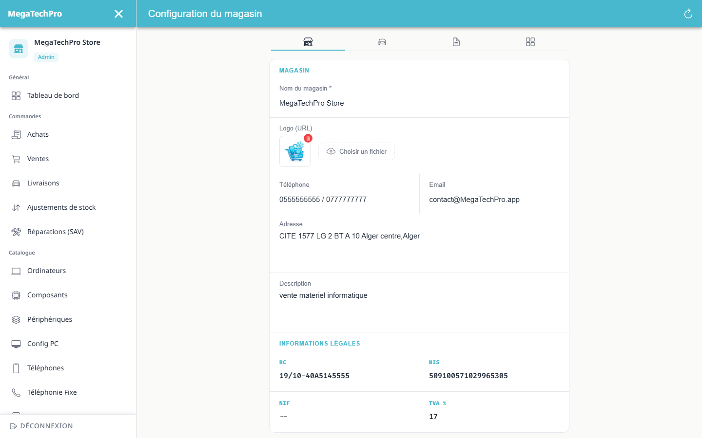 Écran MagtechPro sur ordinateur — Configuration magasin