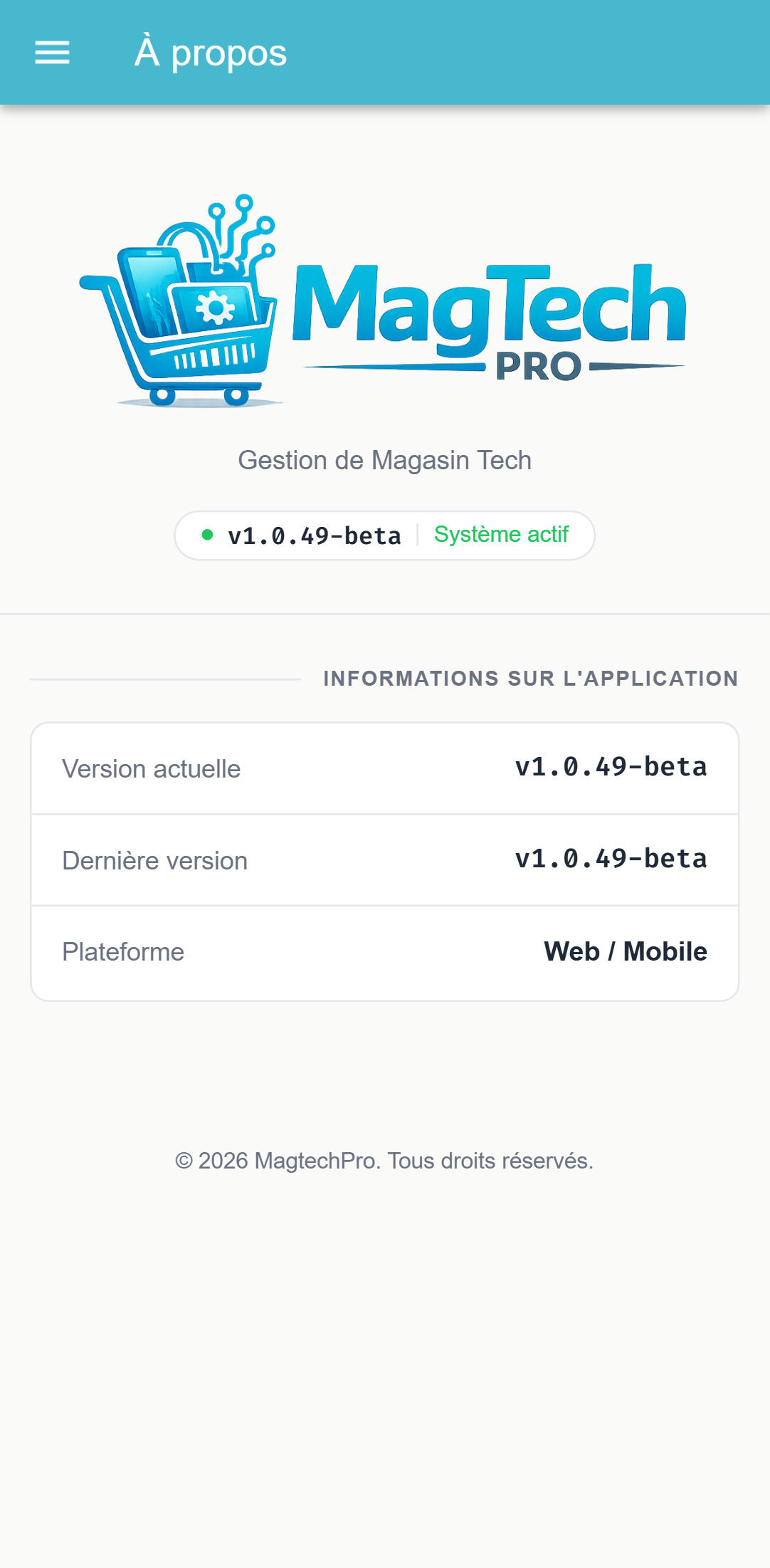 Écran MagtechPro sur téléphone — À propos