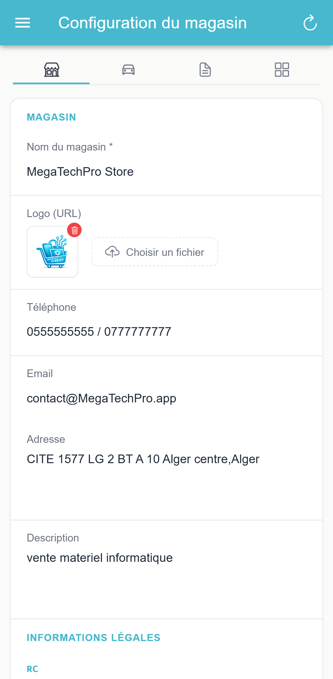 Écran MagtechPro sur téléphone — Configuration magasin