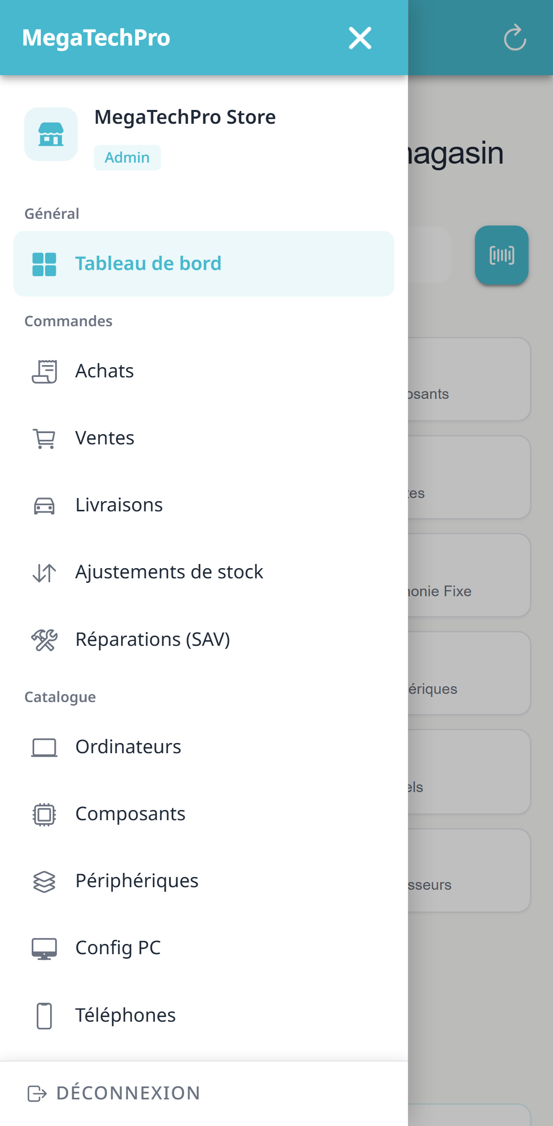 Écran MagtechPro sur téléphone — Menu principal
