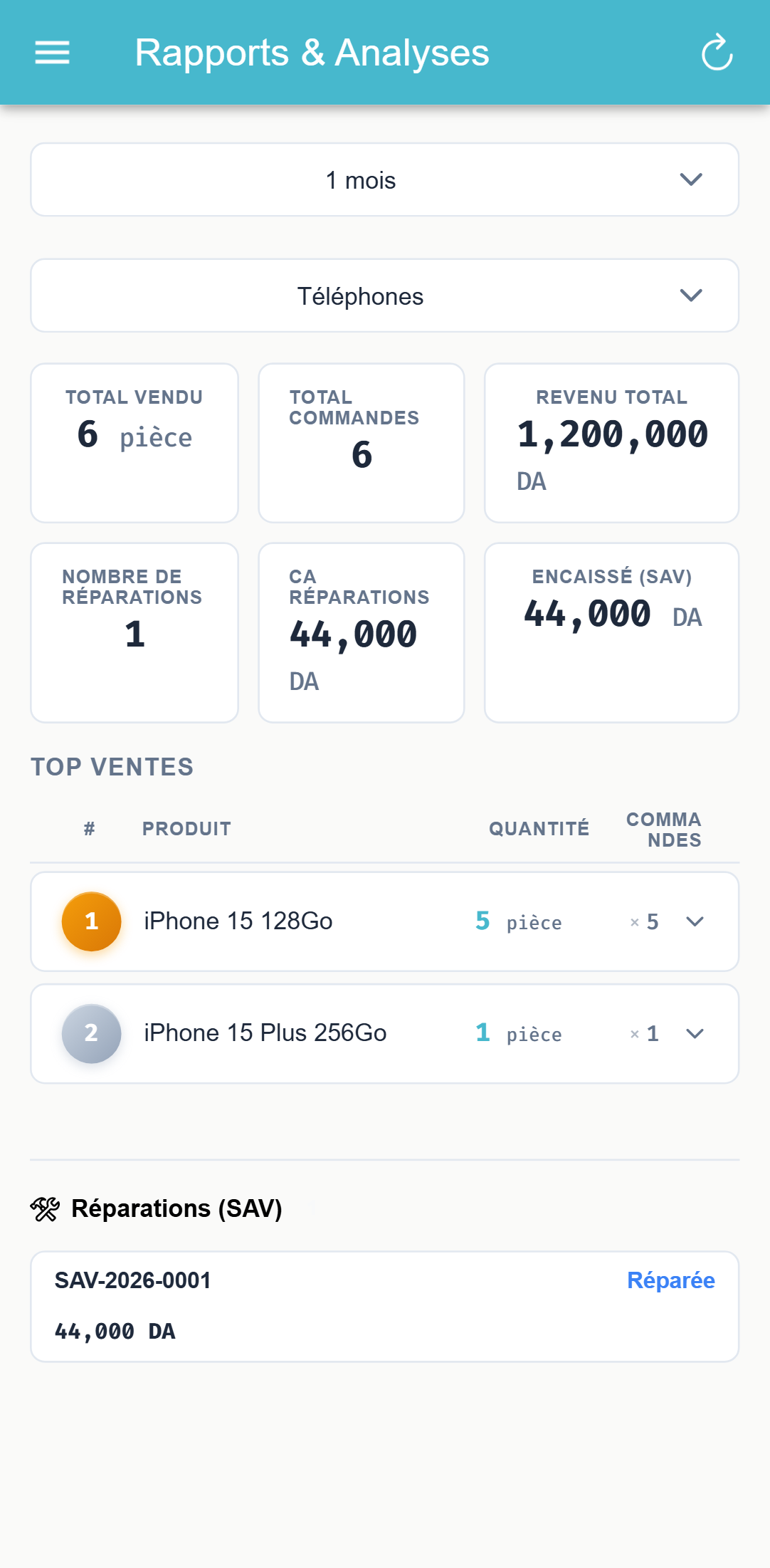 Écran MagtechPro sur téléphone — Rapports