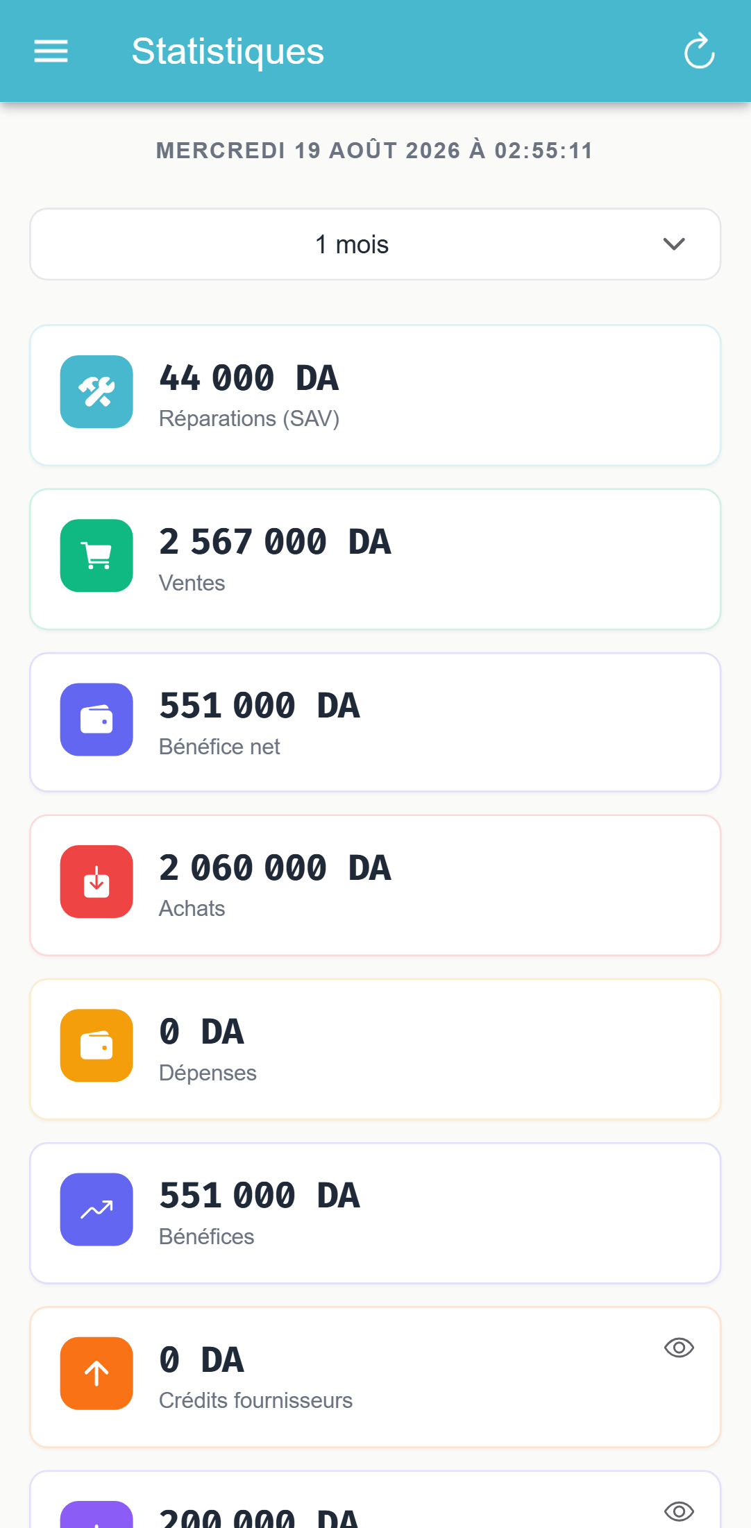 Écran MagtechPro sur téléphone — Statistiques