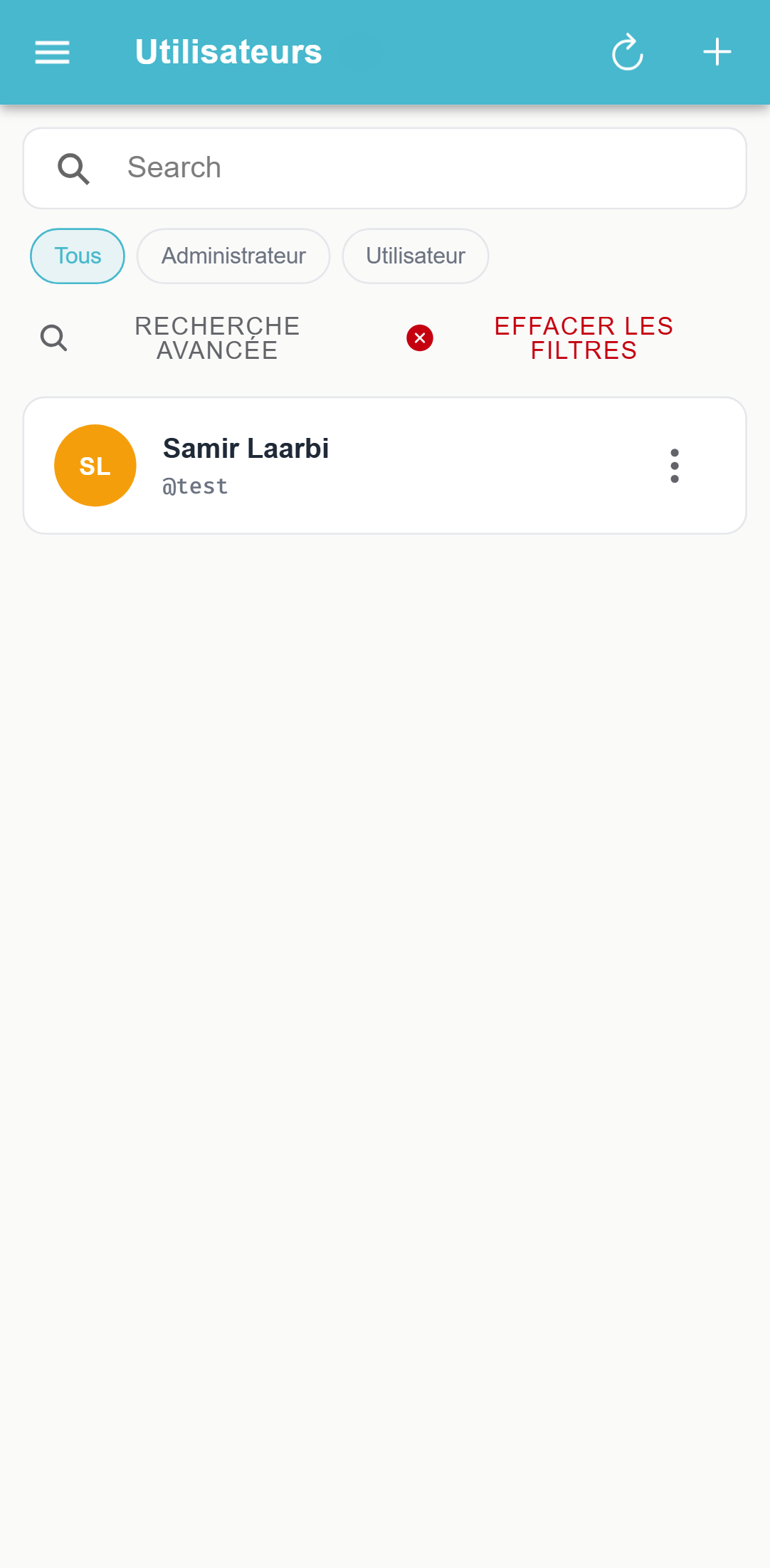 Écran MagtechPro sur téléphone — Utilisateurs